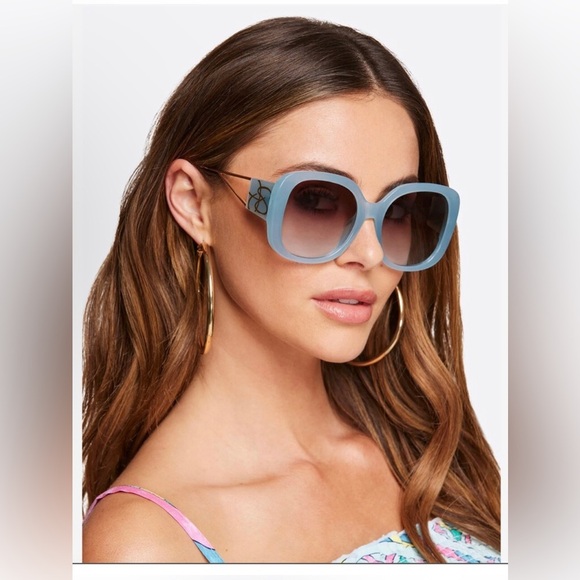 Jessica Simpson j6254 Plastic Blue Oval Open Metal Temple‎ oversized Sunglasses - Picture 1 of 5
